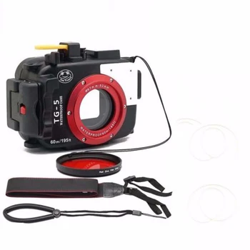 

Seafrogs 195FT/60M Underwater camera waterproof diving housing for Olympus TG-5 Black with Red Filter 67mm for gift