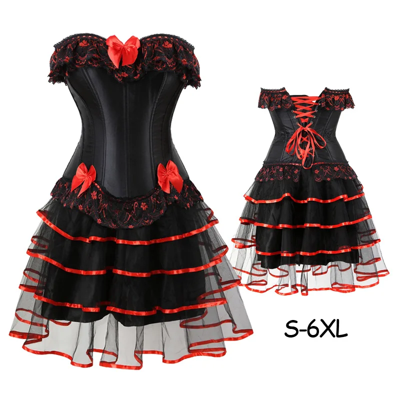 Women Sexy Bow Party Burlesque Dancer Plus Size Bustier Corset Dress Witch Halloween Corselet Mini skirt Gothic With Skirts
Women Sexy Bow Party Burlesque Dancer Plus Size Bustier Corset Dress Witch Halloween Corselet Mini skirt Gothic With Skirts