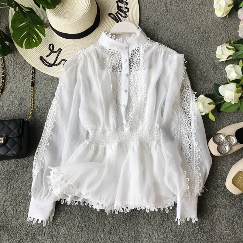 Mesh Stitching Lace Chiffon Blouse Tops Summer Women Embroidery Flower Blouse Office Ladies Black Long Sleeve Shirt Female Tops
Mesh Stitching Lace Chiffon Blouse Tops Summer Women Embroidery Flower Blouse Office Ladies Black Long Sleeve Shirt Female Tops