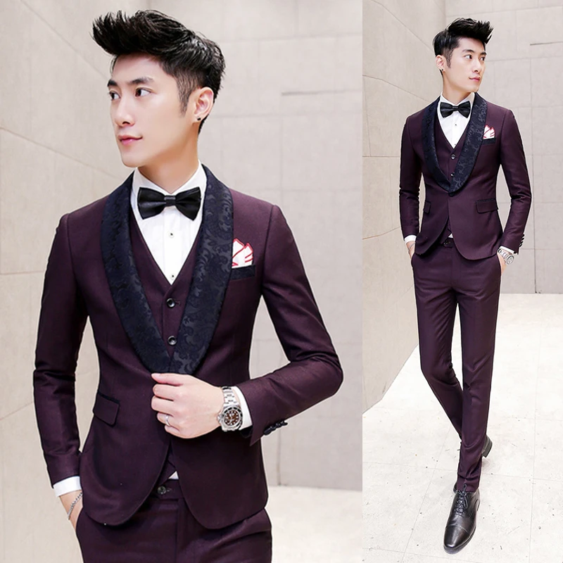 Image Luxury Wine Red Suit Autumn Winter Baroque Tuxedo Dress Suits Slim Fit Ternos Masculino Designer Dinner Suit Maillot Homme 3pcs