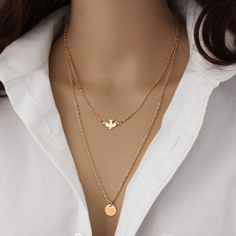New Peace Dove Soar Flying Pendant Necklace Double Layer Clavicle Necklaces Small Wafer Women Accessories Collier Femme
New Peace Dove Soar Flying Pendant Necklace Double Layer Clavicle Necklaces Small Wafer Women Accessories Collier Femme
