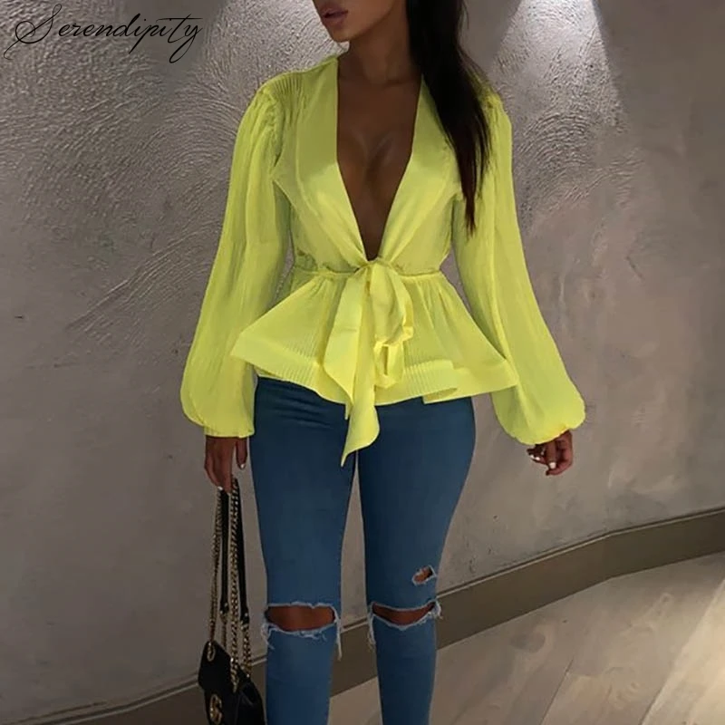 SRDP Pleated Chiffon Ruffle Deep V Neck Blouse Shirt Women Tie Bow Summer Blouse Feminine Lantern Sleeve Sexy Chemise Top Blusas
SRDP Pleated Chiffon Ruffle Deep V Neck Blouse Shirt Women Tie Bow Summer Blouse Feminine Lantern Sleeve Sexy Chemise Top Blusas