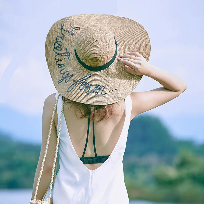 Шляпа с широкими полями женская модная Панама от солнца вышивкой буквами Не