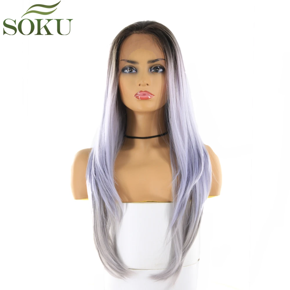 SOKU Synthetic 13*4 Lace Front Wigs Dark Root Purple Color Wigs 26 Inch Long Straight Free Part Lace Frontal Wig For Women
SOKU Synthetic 13*4 Lace Front Wigs Dark Root Purple Color Wigs 26 Inch Long Straight Free Part Lace Frontal Wig For Women