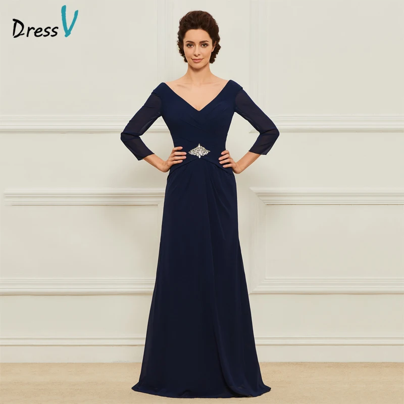 Dressv navy blue long mother of the bride v neck a line floor length 3/4 sleeves beading formal party mother of the bride dress
Dressv navy blue long mother of the bride v neck a line floor length 3/4 sleeves beading formal party mother of the bride dress