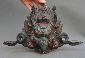 Old Tibet Buddhism Bronze Inlay Turquoise Gems Exorcism God Buddha Statue Masks
Old Tibet Buddhism Bronze Inlay Turquoise Gems Exorcism God Buddha Statue Masks