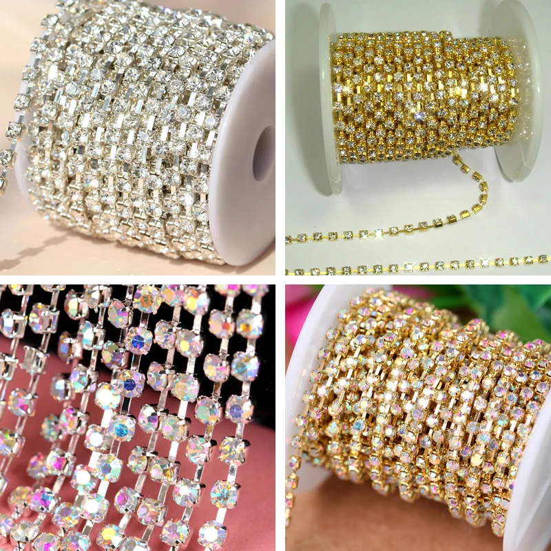 10 yards Clear Crystal AB Rhinestone Chain Gold Silver Base Claw Sew on Rhinestone Cup Chain trimming Apparel Sewing Y2986
10 yards Clear Crystal AB Rhinestone Chain Gold Silver Base Claw Sew on Rhinestone Cup Chain trimming Apparel Sewing Y2986