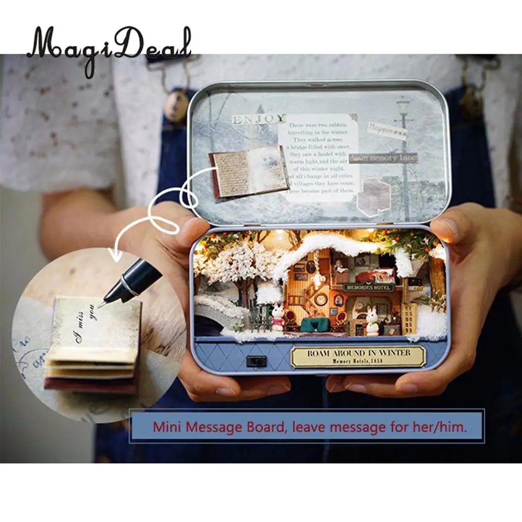 1Set DIY Handicraft Tin Box Wood Miniature Dollhouse Theatre Series for Room Home Desk Decor Novelty Friends Birthday Gift