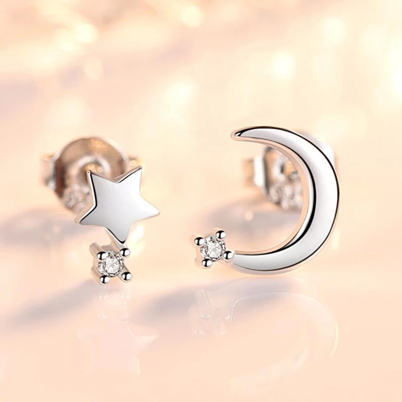 Fashion 925 Sterling Silver Stud Earrings For Women Jewelry Shiny Zircon Star Moon Asymmetry Earring Girl Valentine's Day Gifts
Fashion 925 Sterling Silver Stud Earrings For Women Jewelry Shiny Zircon Star Moon Asymmetry Earring Girl Valentine's Day Gifts