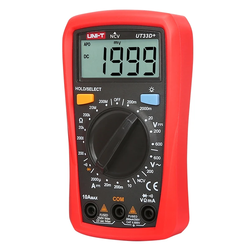 

UNI T UT33D+ Digital Multimeter 1999 count AC/DC Voltmeter DC Ammeter Ohmmeter Diode NCV Test Continuity buzzer 2M Drop proof