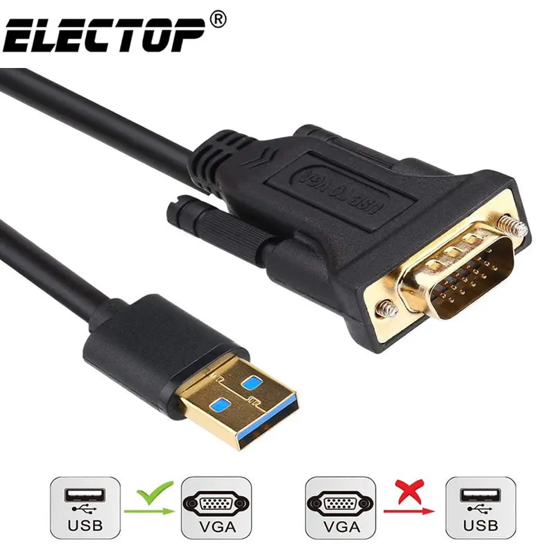 Electop USB 3.0 Male to VGA Male Cable 1.5m USB to VGA Adapter Audio Video Converter for PC Laptop HDTV Monitors Windows XP/10/8
Electop USB 3.0 Male to VGA Male Cable 1.5m USB to VGA Adapter Audio Video Converter for PC Laptop HDTV Monitors Windows XP/10/8