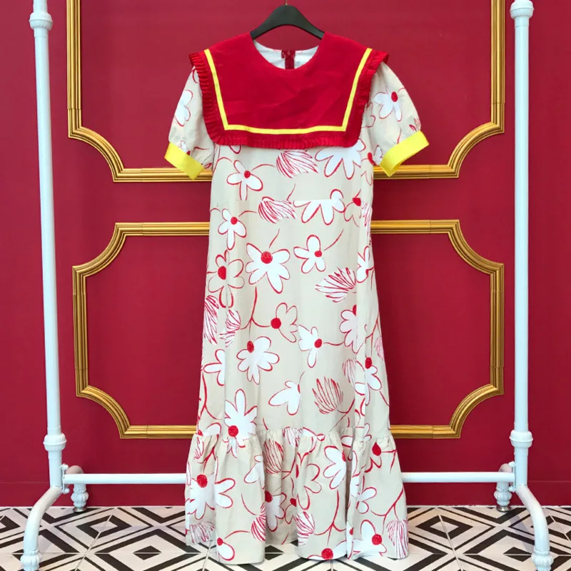 EWQ 2019 summer new fashion clothes Panelled flowers Sailor Collar Lantern Sleeve Ruffles dress loose Casual women dresses QJ183
EWQ 2019 summer new fashion clothes Panelled flowers Sailor Collar Lantern Sleeve Ruffles dress loose Casual women dresses QJ183