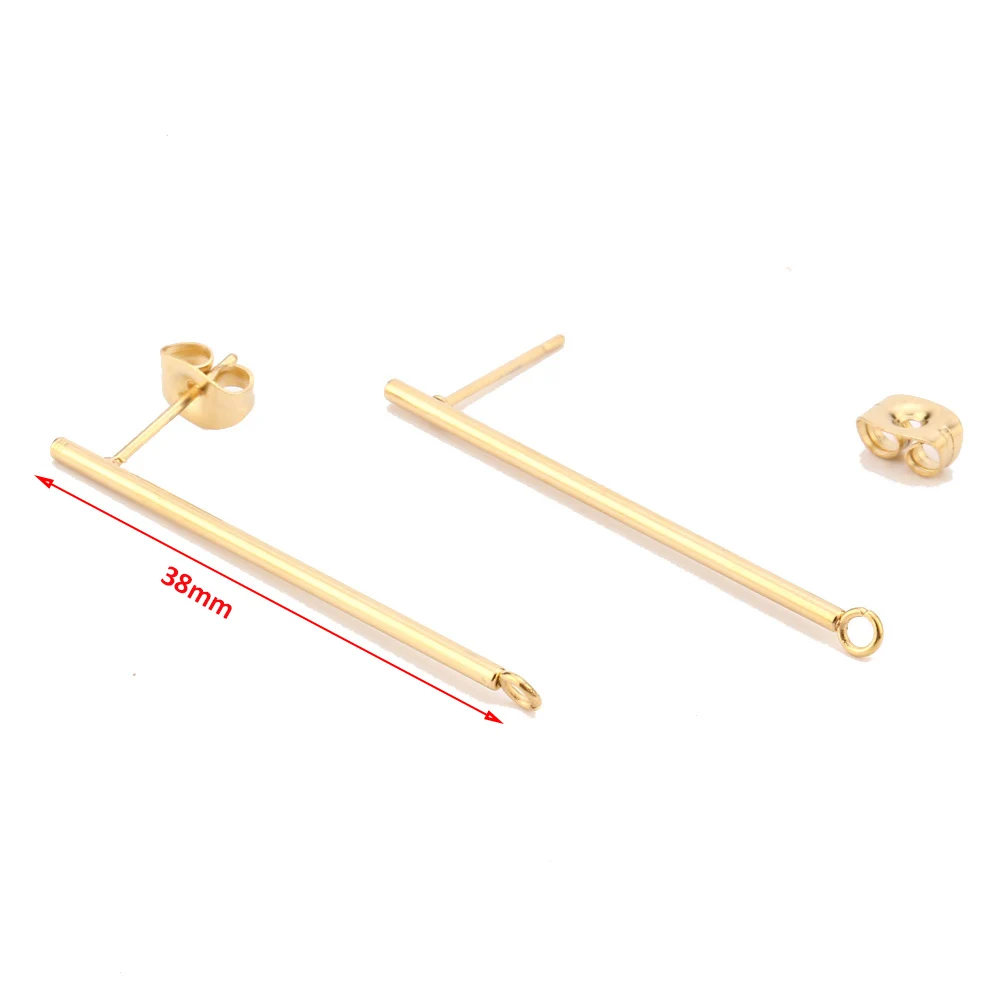 18k Gold Earrings Findings Stainless Steel Long Stick Earring Post Connector with Open Ring for Making Korea Style Earring
18k Gold Earrings Findings Stainless Steel Long Stick Earring Post Connector with Open Ring for Making Korea Style Earring