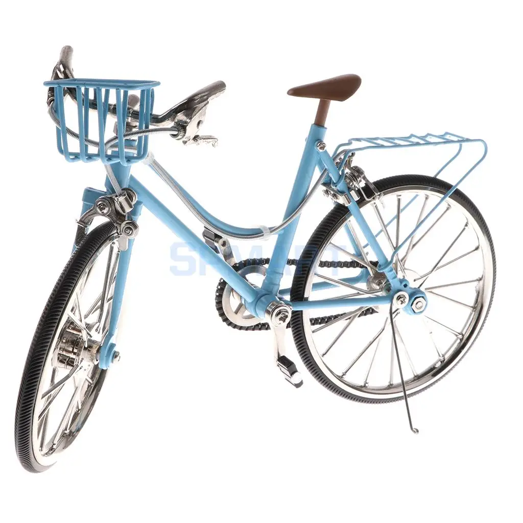 1:10 Scale Alloy Diecast Racing Bike w/Basket & Seat Model Replica Bicycle Cycling Toy Collection Blue