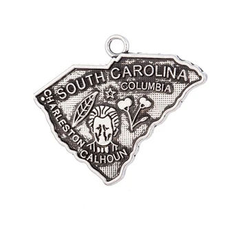 

RAINXTAR Antique Silver Color Top Quality Alloy South Carolina State Map DIY Charms 22*26mm 50pcs AAC1712