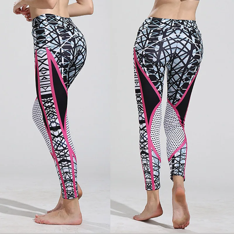 2018 Newly Women Stitching Printed Geometric Line Yoga Leggings Hips Lifting High Waist Pants | Спорт и развлечения