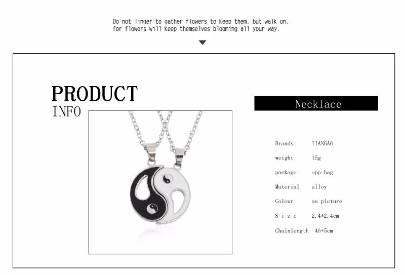 2 PCS Best Friends Necklace Jewelry Yin Yang Tai Chi Pendant Necklaces Black White Couples Paired Necklace For Men Women Gift 16
