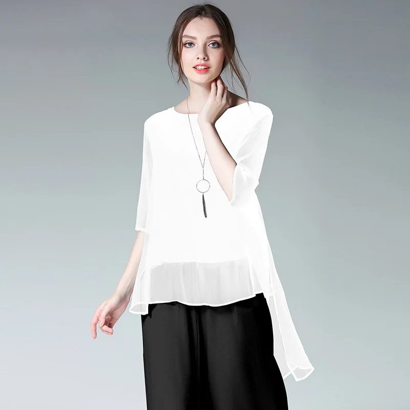 2019 summer chiffon blouse white color plus size O neck half sleeves high and low asymmetrical female women chiffon tops
2019 summer chiffon blouse white color plus size O neck half sleeves high and low asymmetrical female women chiffon tops