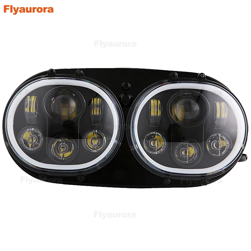 Motorcycle LED Headlight with White Halo Ring For Motorcycle Road Glide LED Headlamp light with Daytime Running Light Flyaurora
Motorcycle LED Headlight with White Halo Ring For Motorcycle Road Glide LED Headlamp light with Daytime Running Light Flyaurora