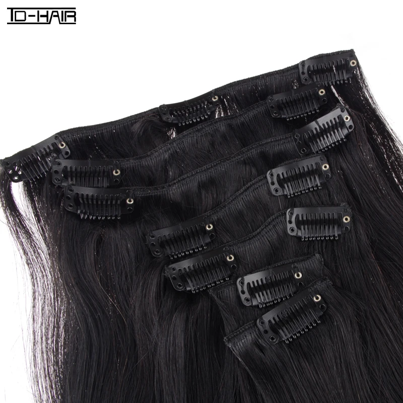 8A Malaysian clip in hair extensions Human Virgin hair Straight 22inches Jet black 1# 90g/piece hot sale TD-HAIR