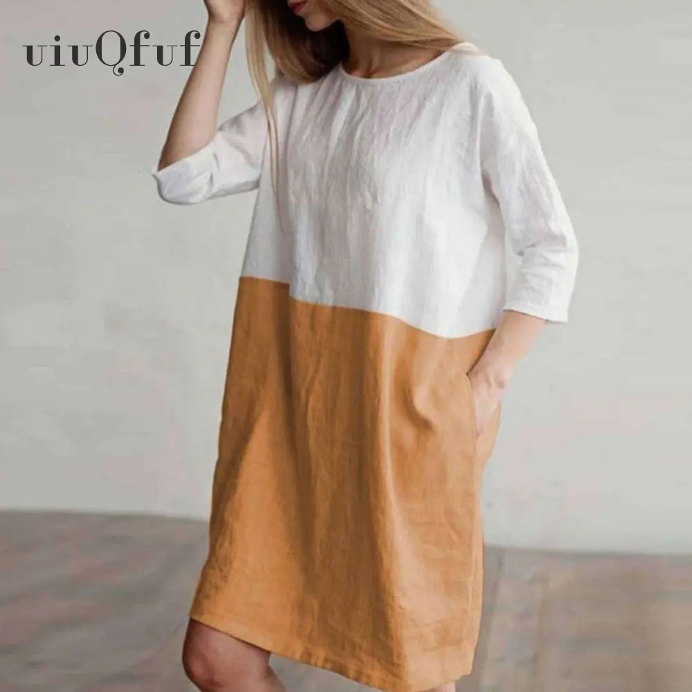 Women Summer Tunic Dresses Plus Size Patchwork 1/2 Sleeved Cotton Linen Dress 2019 Elegant Casual O Neck Loose Pockets Vestidos
Women Summer Tunic Dresses Plus Size Patchwork 1/2 Sleeved Cotton Linen Dress 2019 Elegant Casual O Neck Loose Pockets Vestidos