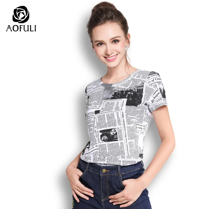 L~ 3XL Newspaper letters Print Pattern Cotton Tee Shirt Women Summer White Tops Short Sleeve Casual T-shirt AOFULI A3598
L~ 3XL Newspaper letters Print Pattern Cotton Tee Shirt Women Summer White Tops Short Sleeve Casual T-shirt AOFULI A3598