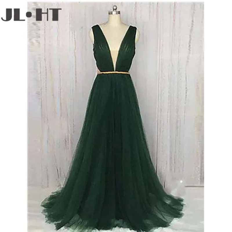 Gorgeous Green Evening Dresses Long A-Line V-Neck Sleeveless V-Back Prom Dress Sweep Train Tulle Evening Dress Custom Made
Gorgeous Green Evening Dresses Long A-Line V-Neck Sleeveless V-Back Prom Dress Sweep Train Tulle Evening Dress Custom Made