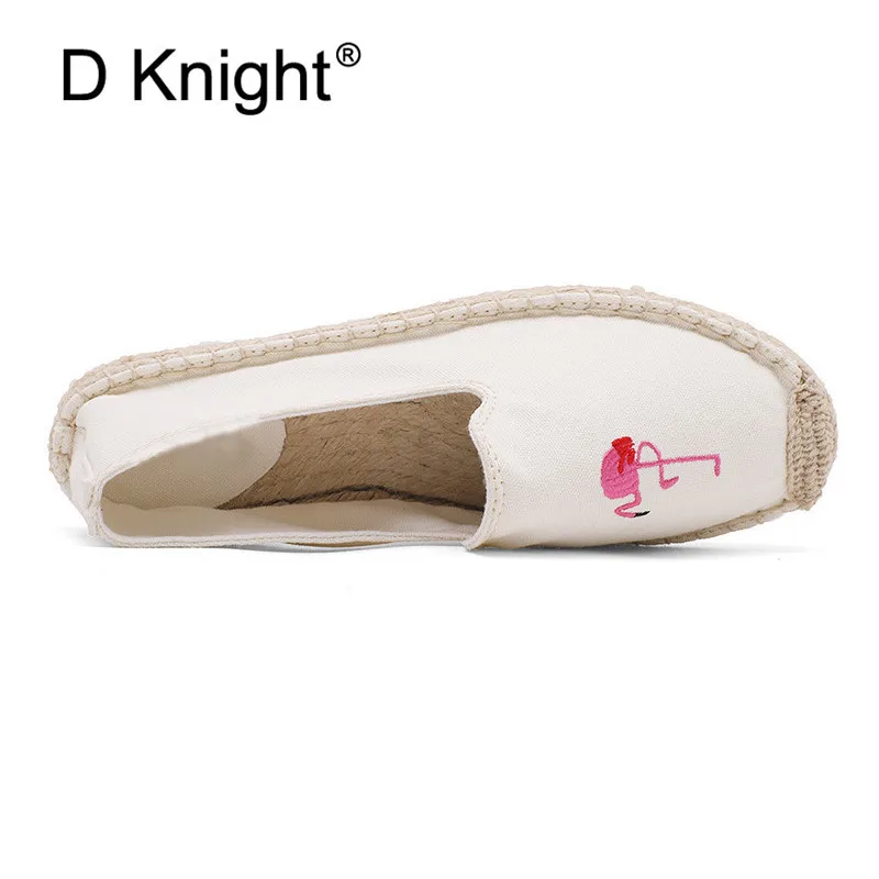 2018 Spring Summer Women Canvas Flamingo Shoes Comfortable Slip On Loafer Round Toe Lady Shoes Flats Embroidery Hemp Shoes Women (3)
