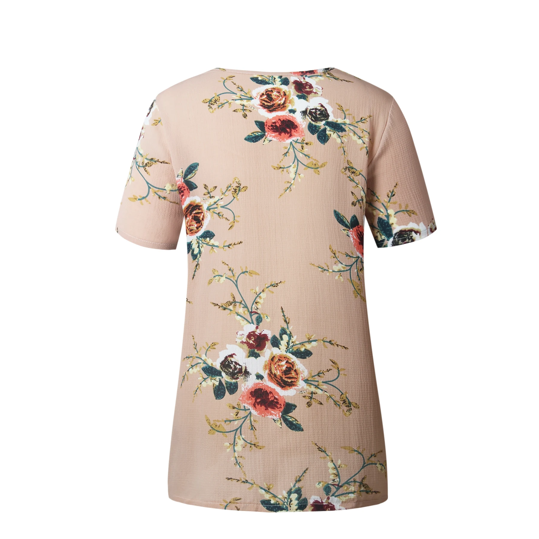 Floral Short Sleeve Ladies Chiffon Loose Casual Tops Round Neck (Us 6-16W)