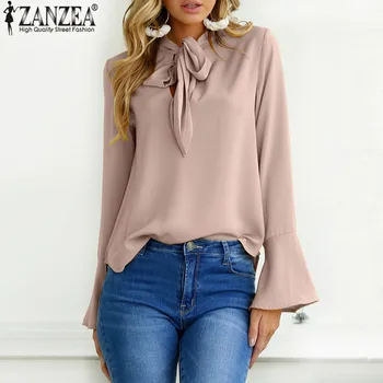 New 2020 Spring ZANZEA Women Blusas Lace Up Flare Sleeve Elegant Chiffon Blouse Loose Ladies Office Shirt Bow Tie Top Plus Size
New 2020 Spring ZANZEA Women Blusas Lace Up Flare Sleeve Elegant Chiffon Blouse Loose Ladies Office Shirt Bow Tie Top Plus Size