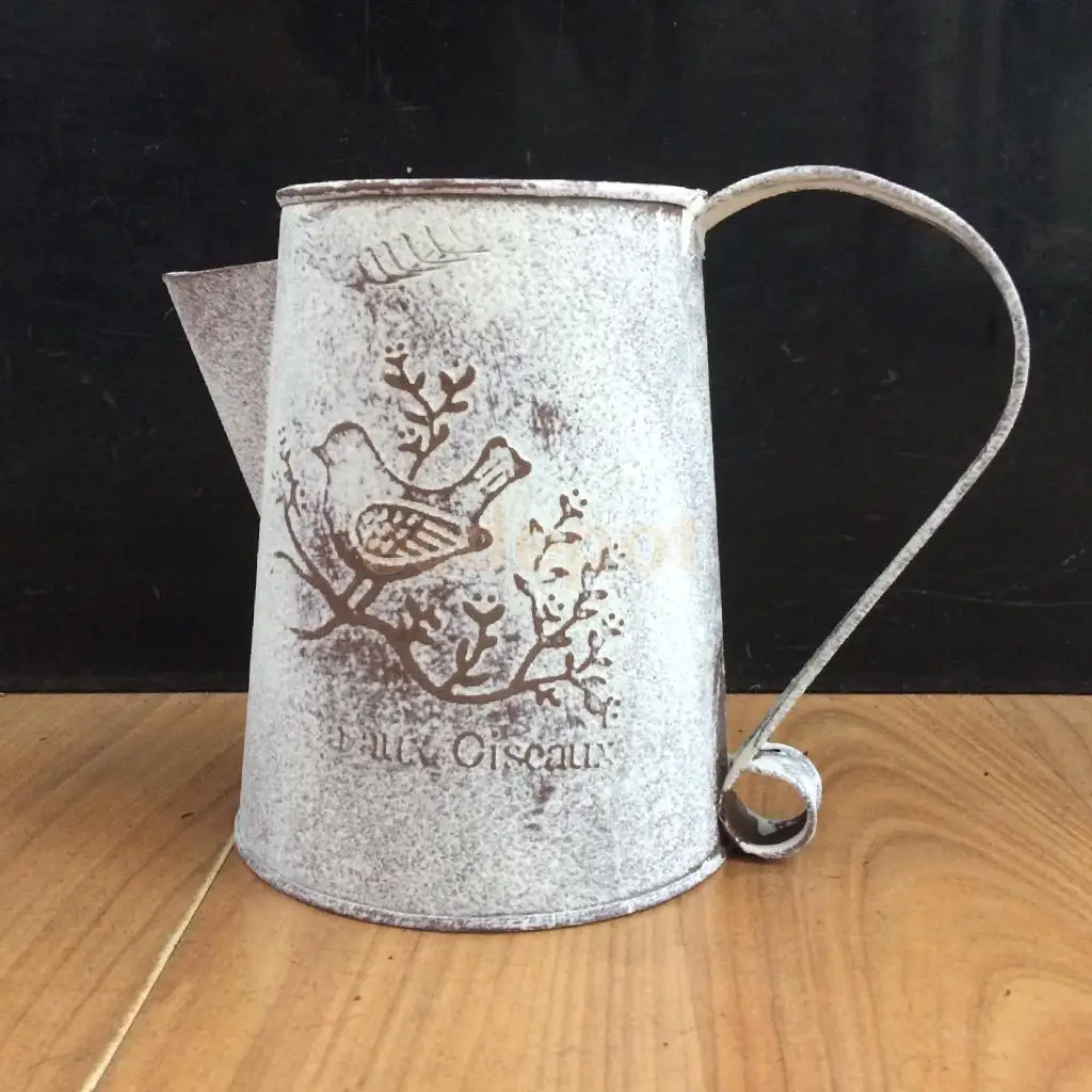 Vintage Shabby Chic Rustic Style Metal Jug Pitcher Flower Vase Wedding Decor