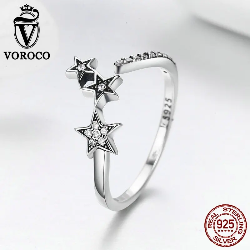 VOROCO 100% Authentic 925 Sterling Silver Rings Stacked Star Fashion Adjustable Ring For Woman Glitter CZ Stone Jewelry BKR312
VOROCO 100% Authentic 925 Sterling Silver Rings Stacked Star Fashion Adjustable Ring For Woman Glitter CZ Stone Jewelry BKR312