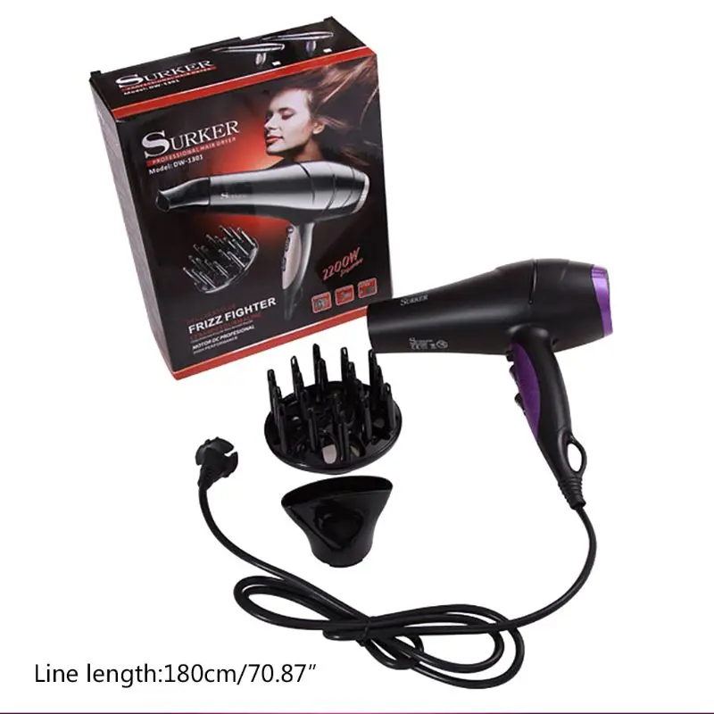 

SURKER 2200W Professional Hair Blow Dryer Heat Speed Salon Blower Dry With Hairdressing Diffusers Tool Home Hair Dryer DW-1301