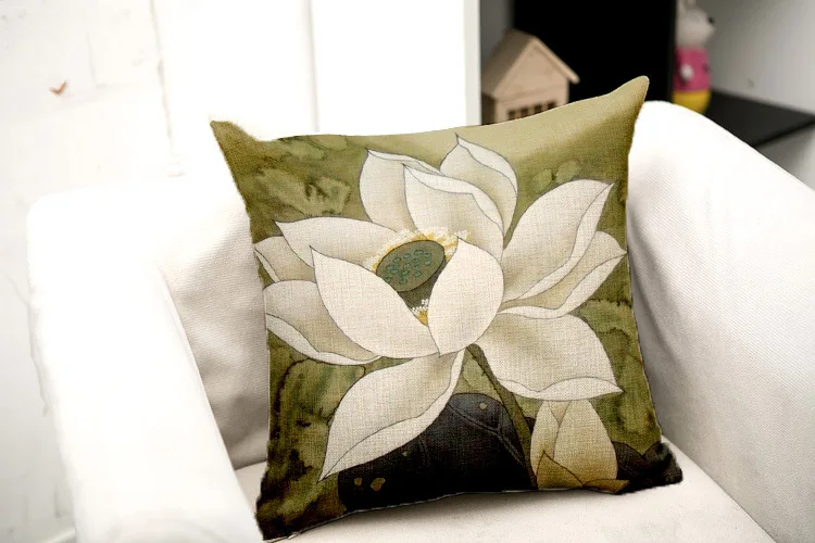 

Antique Chinese wind lotus sofa cushion 45x45cm zipper closure bolster cotton linen Square pillow no fillings home decoration a9