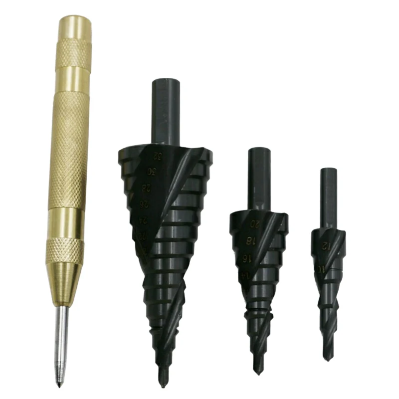 4pcs / set HSS 4241 Nitriding Spiral Flute Step Drill +5 Inch Automatic Center Pin Punch Spring
4pcs / set HSS 4241 Nitriding Spiral Flute Step Drill +5 Inch Automatic Center Pin Punch Spring