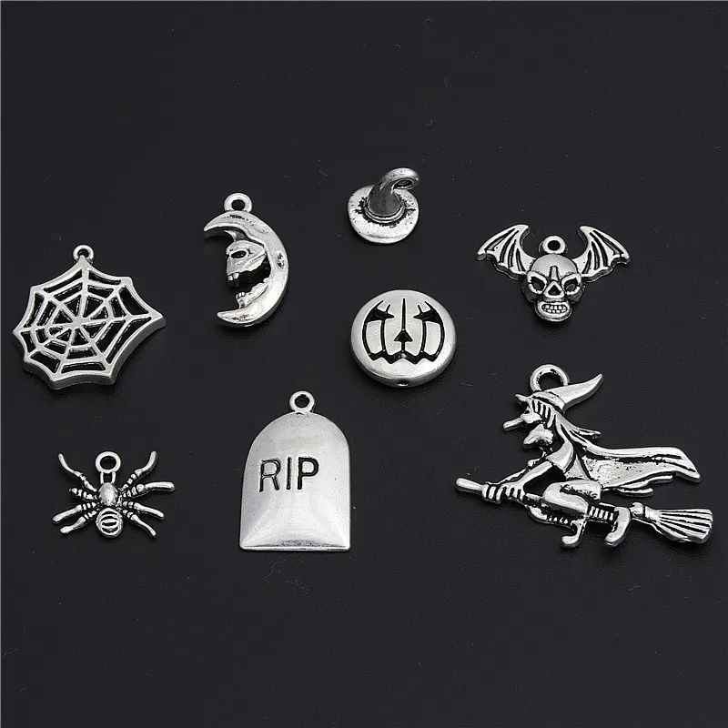 8pcs Antique Silver Witch Hat Spider Web Pumpkin Halloween Charms Pendant For Necklace Bracelet Jewelry Making Accessories
8pcs Antique Silver Witch Hat Spider Web Pumpkin Halloween Charms Pendant For Necklace Bracelet Jewelry Making Accessories