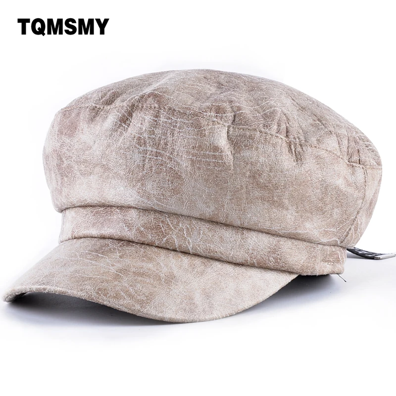 

TQMSMY Winter Men Women Leather Beret Hat Cap Man Ladies Beanie Gorras Planas Vintage Beret Hat Back-wear Casquette Hats TMC39