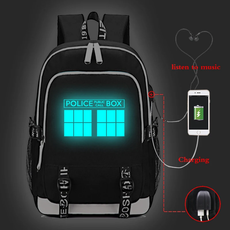 fashion Doctor Who Luminous Backpack Daily School Bags for Teenagers USB Charge Laptop Backpack Boys Girls Travel Rucksack
fashion Doctor Who Luminous Backpack Daily School Bags for Teenagers USB Charge Laptop Backpack Boys Girls Travel Rucksack