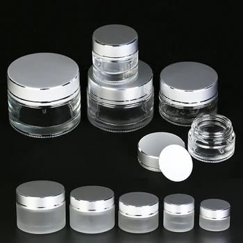 5pcs 5/10/20/30/50g Empty Clear/Dull Polish Glass Cosmetic Face Eye Cream Jar Pot Silver aluminum Cover DIY Refillable Container
5pcs 5/10/20/30/50g Empty Clear/Dull Polish Glass Cosmetic Face Eye Cream Jar Pot Silver aluminum Cover DIY Refillable Container