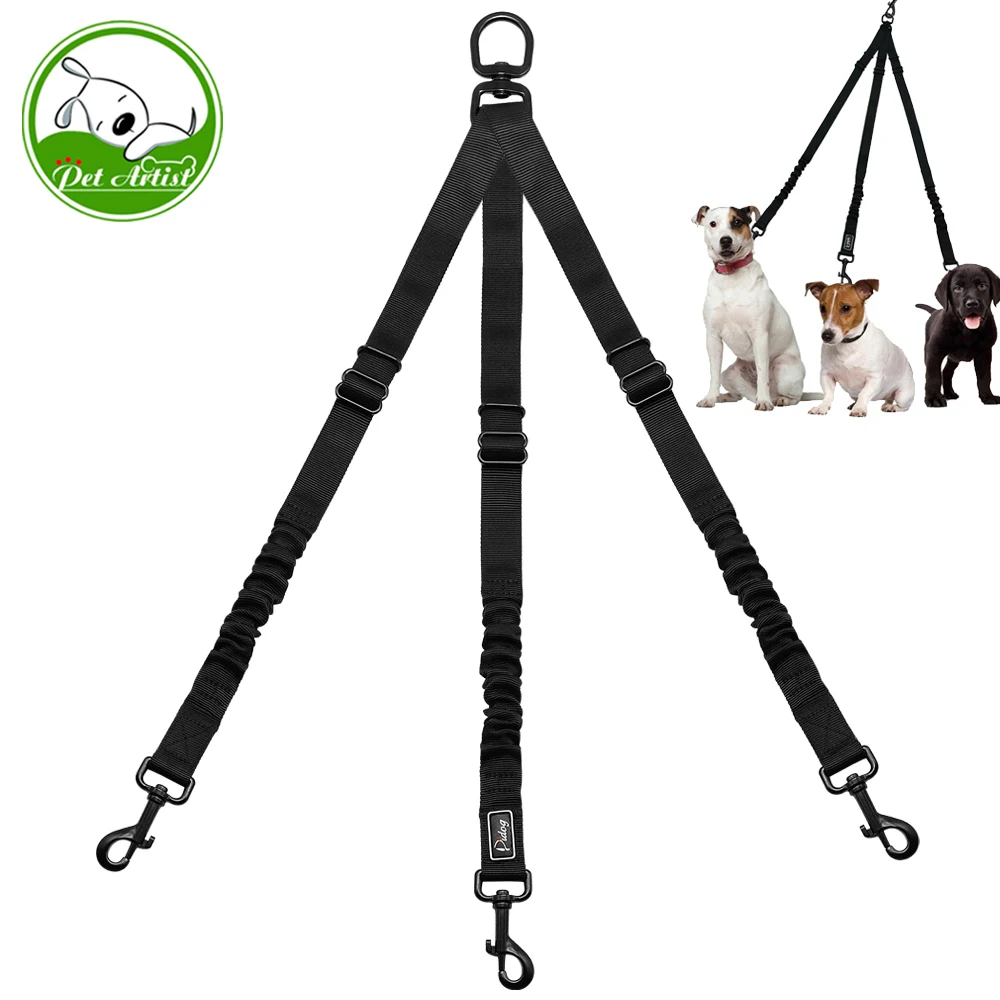 

Nylon No-Pull 3 Way Pet Dog Lead Leashes Coupler Pet Adjustable Rope No Tangle Bungee Pets Walking Strap 1 Leash For 3 Dogs