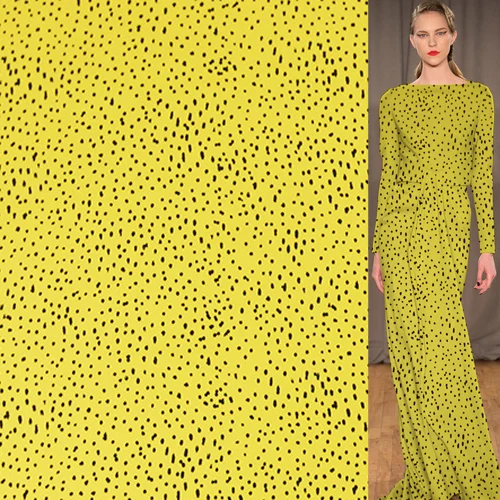 Black Spots print on yellow 100% silk heavier crepe georgette silk fabric,SCG482
Black Spots print on yellow 100% silk heavier crepe georgette silk fabric,SCG482