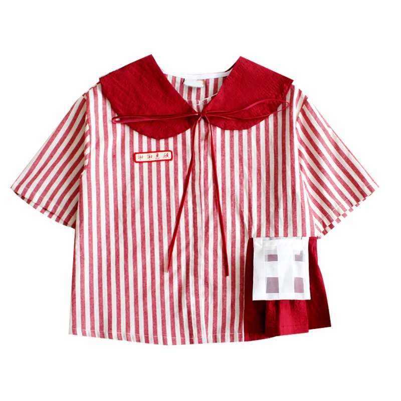Plaid ShirtsWomen Sweet Peter-pan Collar Short Sleeve Red Stripe Doll Shirt Cotton Linen Tee Tops 2018 Summer New
Plaid ShirtsWomen Sweet Peter-pan Collar Short Sleeve Red Stripe Doll Shirt Cotton Linen Tee Tops 2018 Summer New