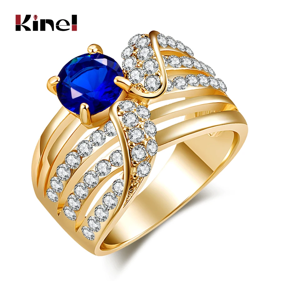 Модные Винтажные кольца Kinel инкрустированные синим драгоценным камнем Обложка
