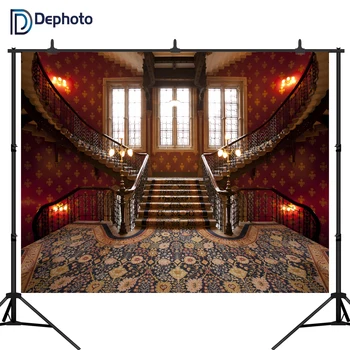 

DePhoto Palace Interior Window Stairs Carpet Photography Backgrounds wedding Photographic Backdrops For Photo Studio