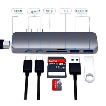 7in1 Dual Type C Male to SD/TF Memory Card Reader+HDMI 4K+USB-C+USB 3.0 Female Charging Adapter Cable USB C Hub for MacBook Pro
7in1 Dual Type C Male to SD/TF Memory Card Reader+HDMI 4K+USB-C+USB 3.0 Female Charging Adapter Cable USB C Hub for MacBook Pro