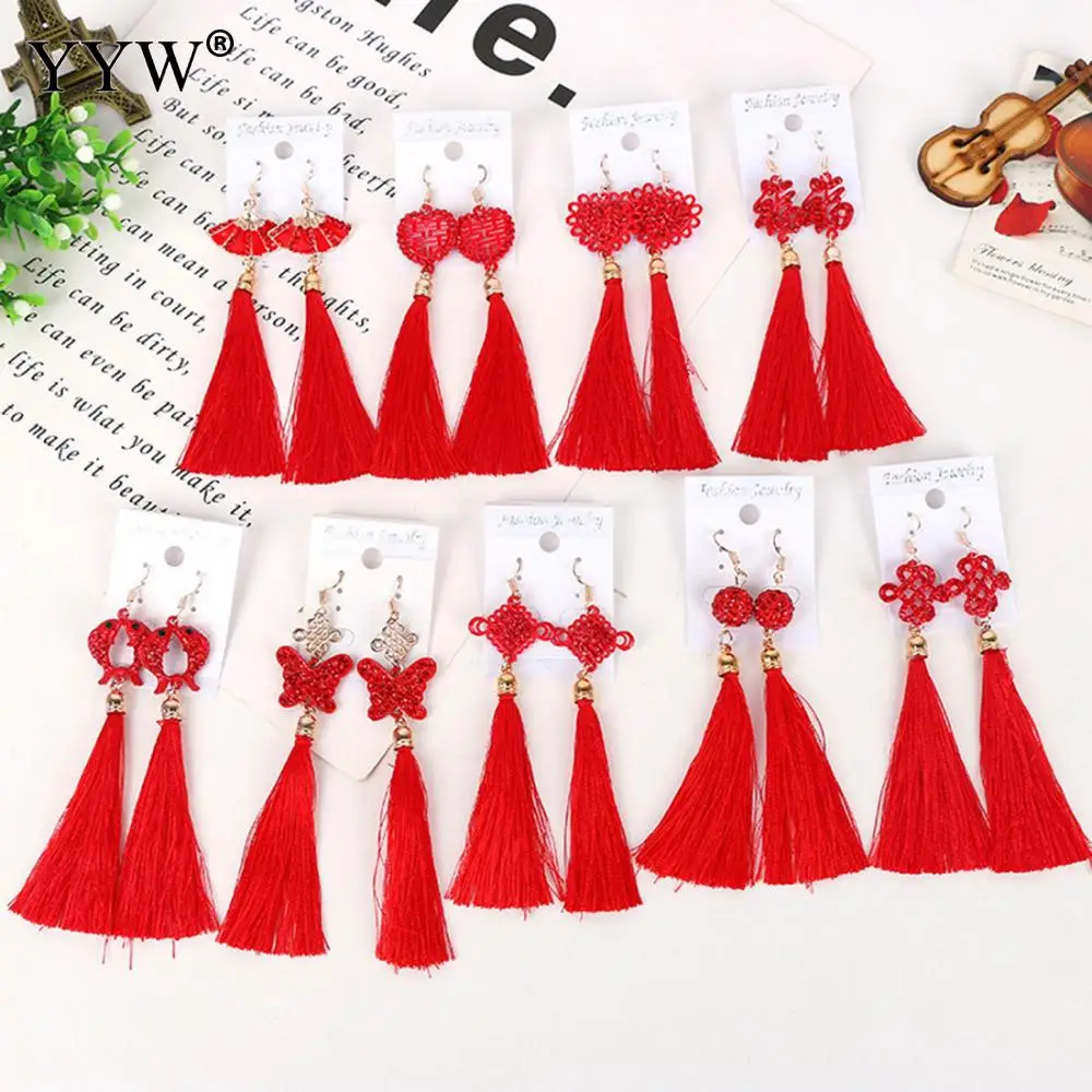 Fashion Red Tassel Drop Earrings Vintage Handmade Hollow Out Chinese Knot Drop Long Tassel Earrings for Women Jewelry Wholesale
Fashion Red Tassel Drop Earrings Vintage Handmade Hollow Out Chinese Knot Drop Long Tassel Earrings for Women Jewelry Wholesale