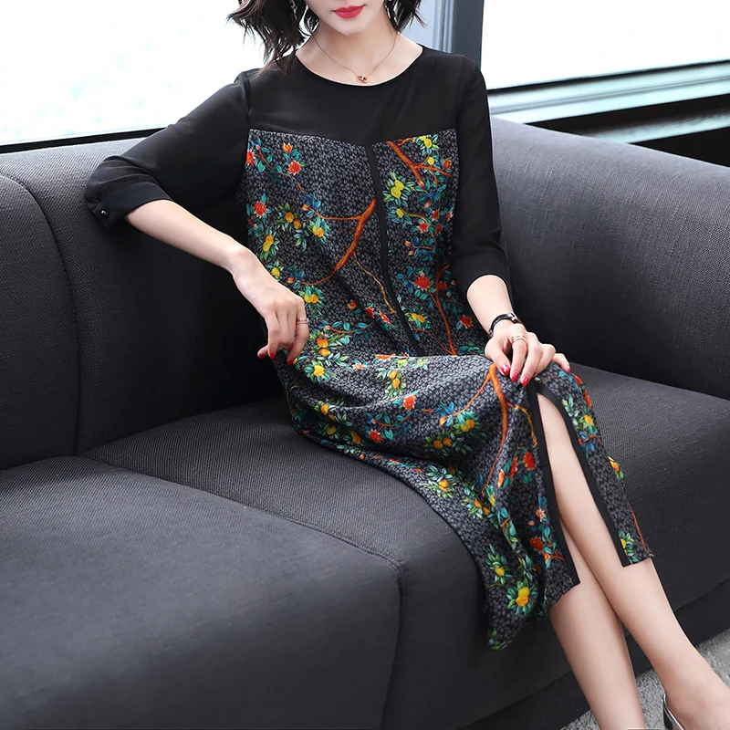 Plus Size Imitate Real Silk Dress Spring Summer Women Clothes Sexy Split Loose Print Dress Office Lady Casual Clothes L-4XL
Plus Size Imitate Real Silk Dress Spring Summer Women Clothes Sexy Split Loose Print Dress Office Lady Casual Clothes L-4XL