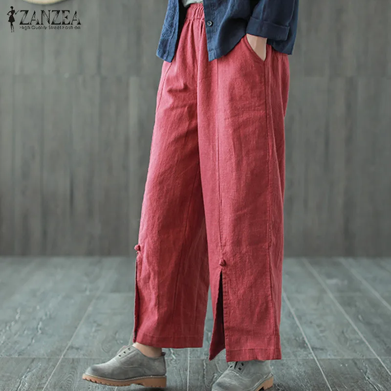 ZANZEA 2019 Casual Wide Leg Pants Women's Trousers Vintage Mid Elastic Waist Cropped Pants Female Button Spilt Pantalon Palazzo
ZANZEA 2019 Casual Wide Leg Pants Women's Trousers Vintage Mid Elastic Waist Cropped Pants Female Button Spilt Pantalon Palazzo
