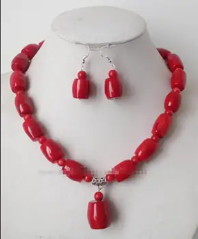 Hot sale new Style Charming! Big Red Coral Column Shape Beads Necklace Earrings Set AAA
Hot sale new Style Charming! Big Red Coral Column Shape Beads Necklace Earrings Set AAA