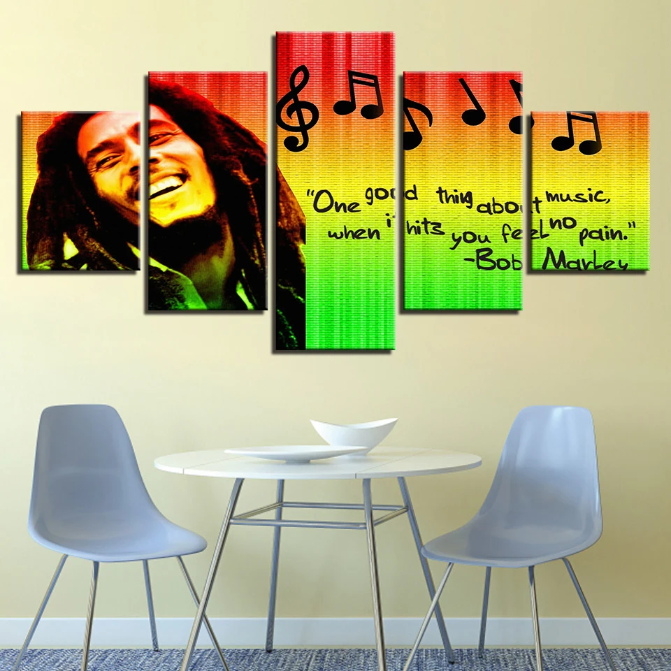 Modern Pictures Painting Hd Printed Canvas 5 Panel Bob Marley